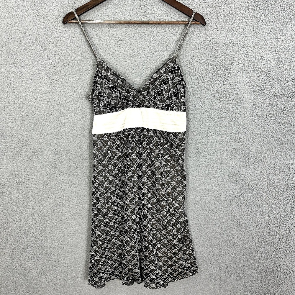Taboo Mini Dress Womens Large Black Floral Lace Satin‎ Sash V-Neck Y2K Cocktail